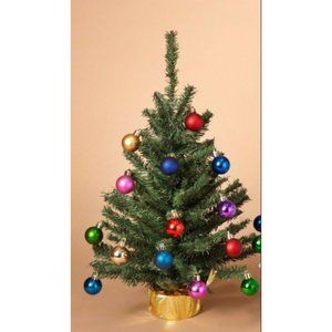 GERSON 18" MINIATURE GREEN CHRISTMAS TREE w/20 ORNAMENTS